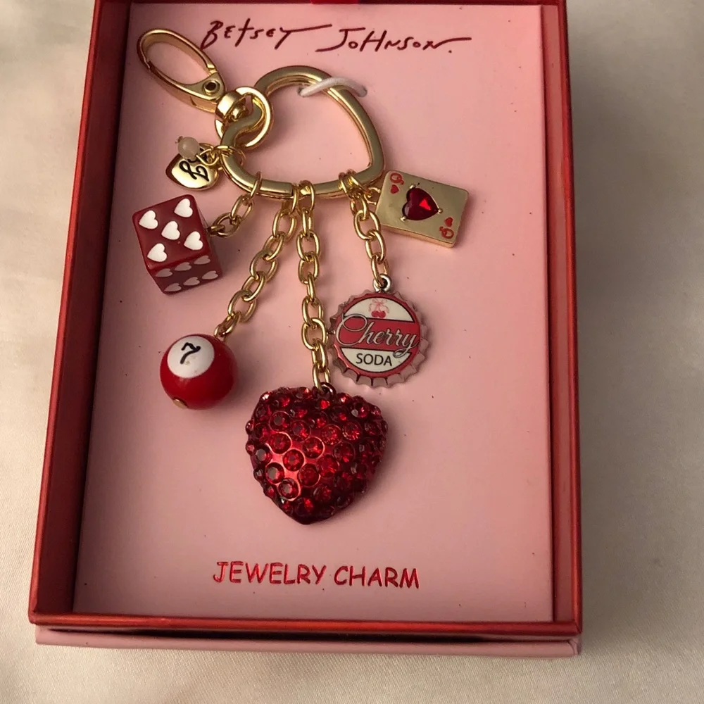 Betsey Johnson Red and Gold Charm Keychain